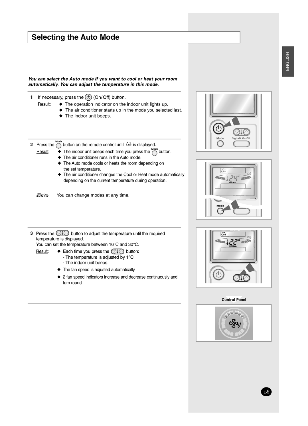 Samsung AS24BPAX, AS09BPAN, AS24BPAN, AS12BPAX, AS12BPAN, AS09BPAX, AS18BPAN, AS18BPAX manual Selecting the Auto Mode 