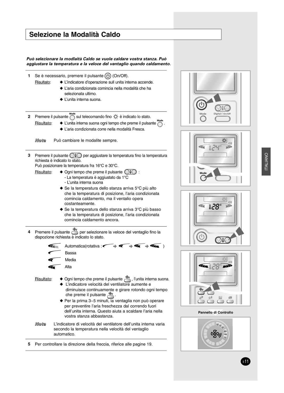 Samsung AS12BPAX, AS09BPAN, AS24BPAX, AS24BPAN, AS12BPAN, AS09BPAX, AS18BPAN, AS18BPAX manual Selezione la Modalità Caldo 