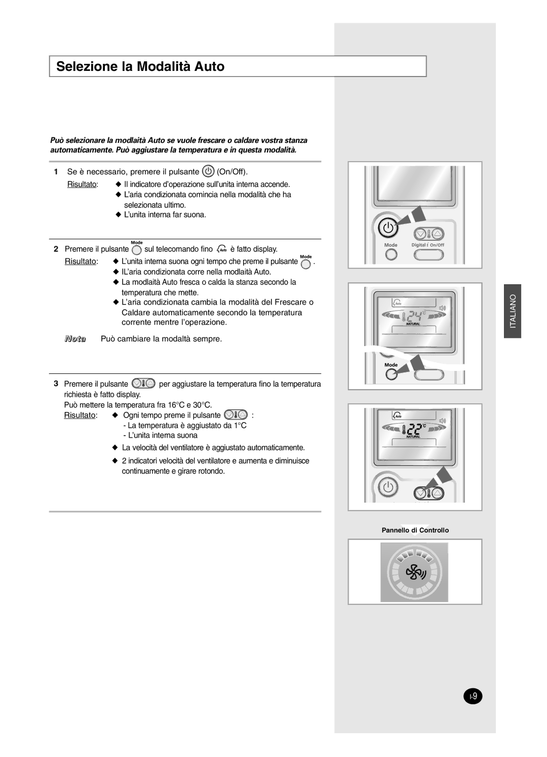 Samsung AS24BPAX, AS09BPAN, AS24BPAN, AS12BPAX, AS12BPAN, AS09BPAX, AS18BPAN, AS18BPAX manual Selezione la Modalità Auto 