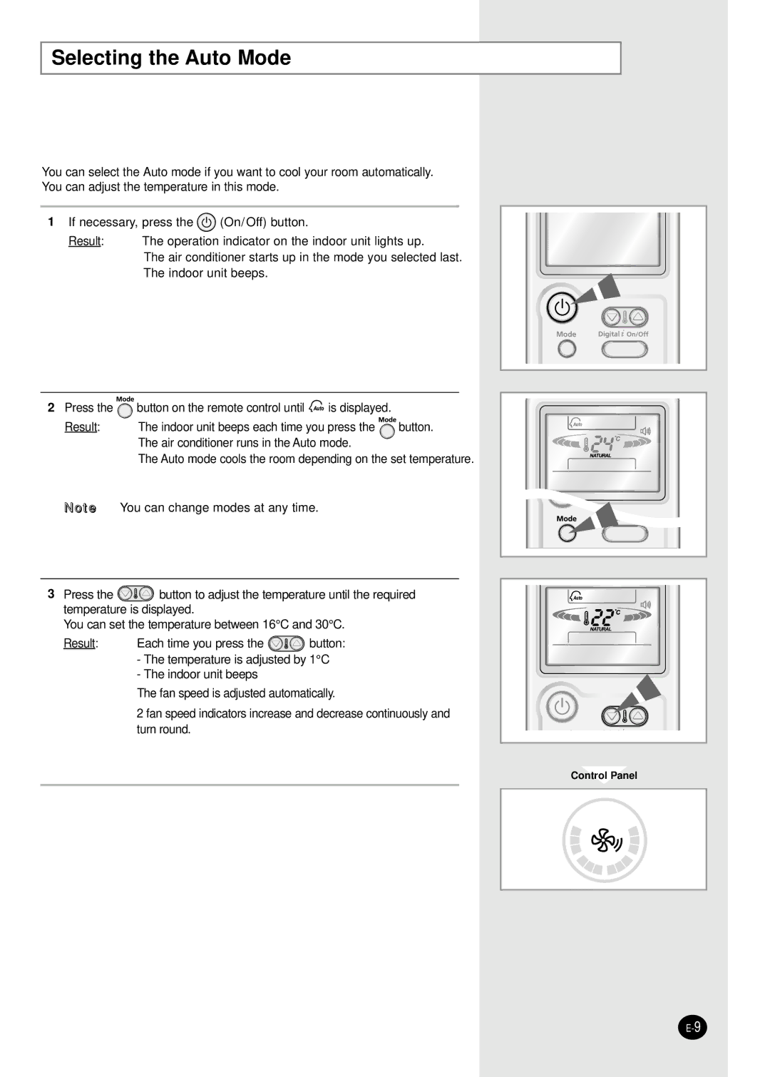 Samsung AS18CM2X, AS09CM1X, AS09CM2X, AS09CM2N, AS09CM1N, AS18CM1N, AS18CM2N, AS24CM1X, AS24CM2N, AS24CM1N Selecting the Auto Mode 