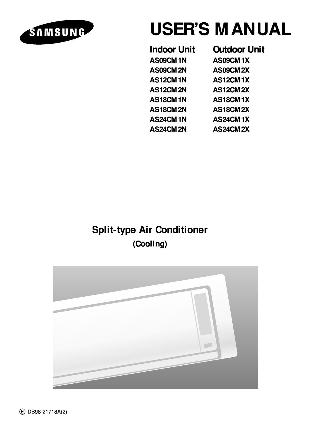 Samsung AS09CM2X, AS09CM1X, AS09CM2N, AS09CM1N, AS18CM1N, AS18CM2N user manual Split-typeAir Conditioner, Indoor Unit, Cooling 