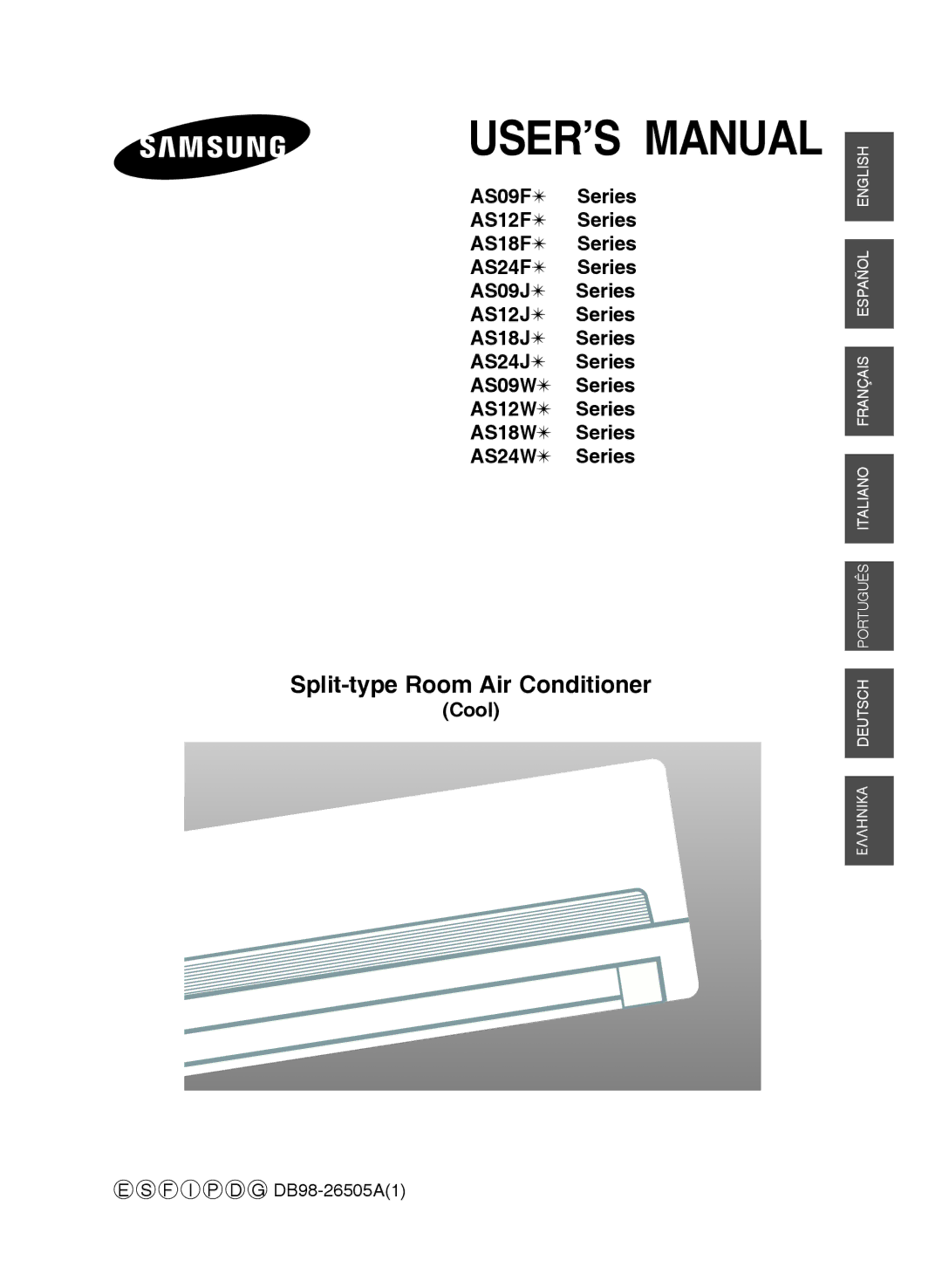 Samsung AS24J, AS09F, AS24W, AS24F, AS18J, AS18W, AS12W, AS18F, AS09J user manual USER’S Manual, Split-type Room Air Conditioner 