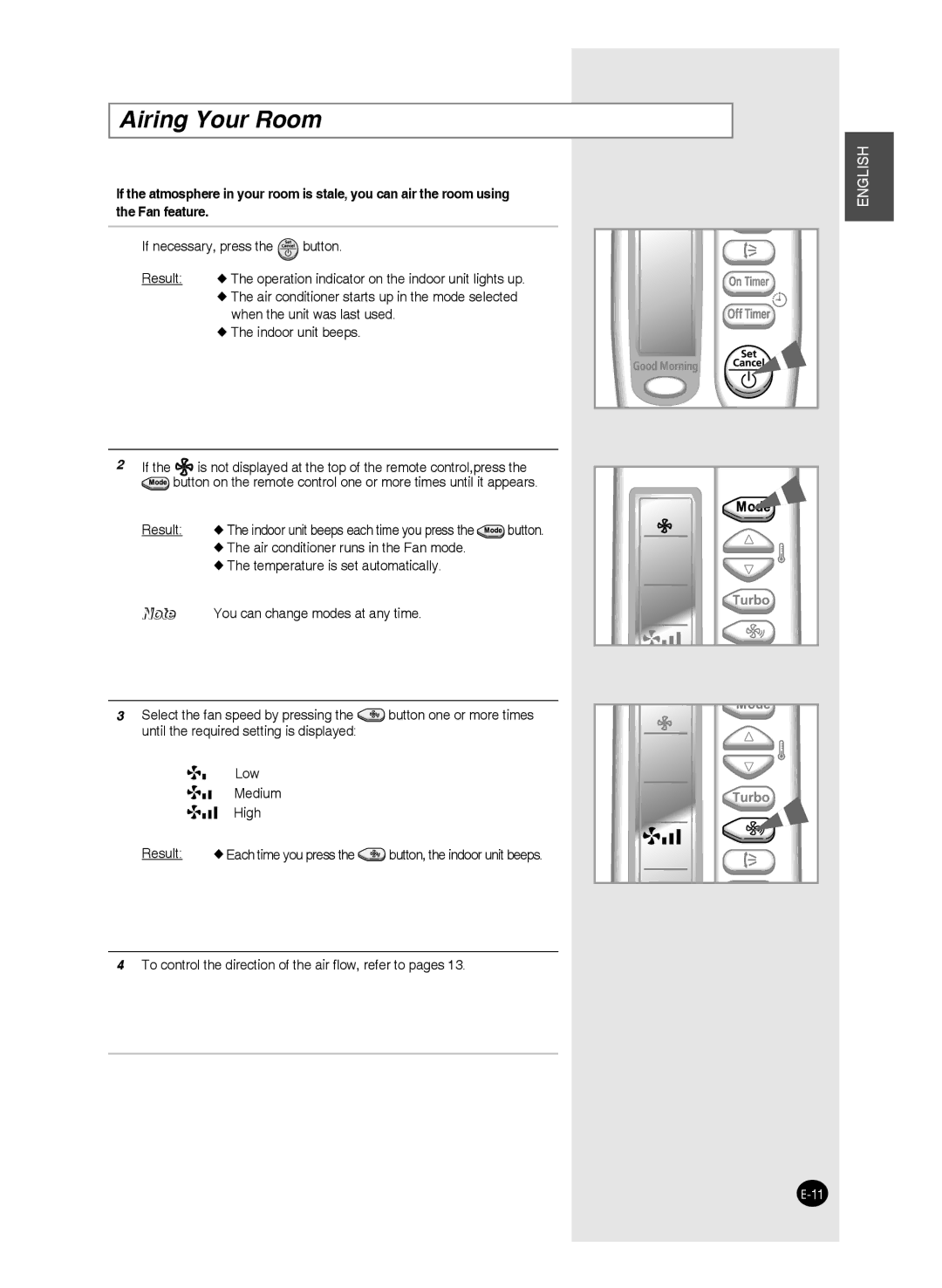 Samsung AS12J, AS09F, AS24J, AS24W, AS24F, AS18J, AS18W, AS12W, AS18F, AS09J, AS09W, AS12F user manual Airing Your Room 