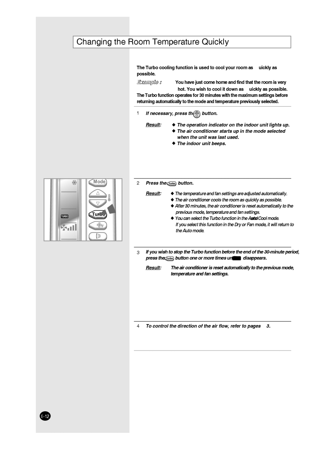 Samsung AS09F, AS24J Changing the Room Temperature Quickly, Press the button, Previous mode, temperature and fan settings 