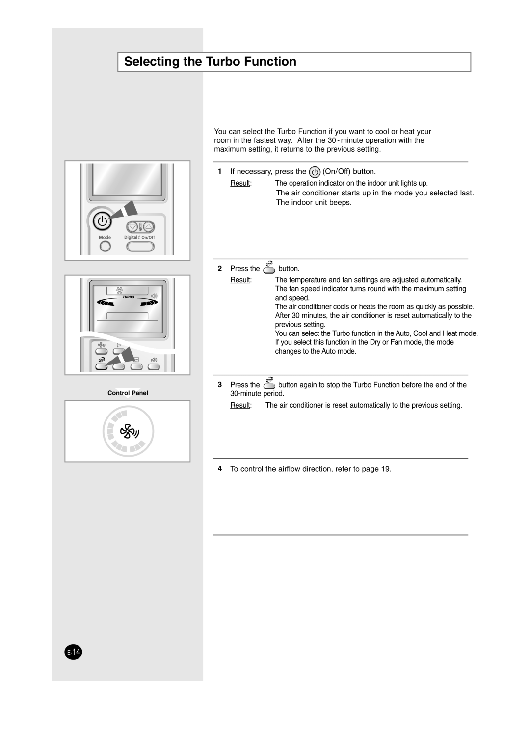 Samsung AS09HM3N/SER, AS24HM3N/SER manual Selecting the Turbo Function 