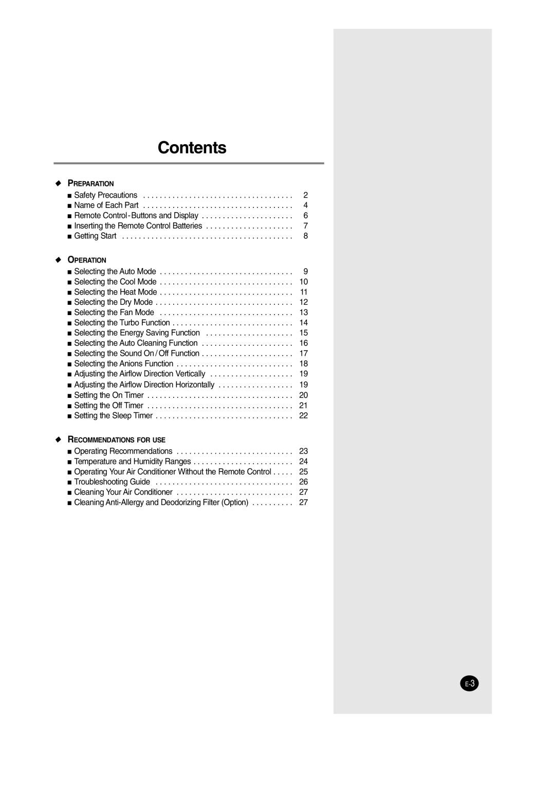 Samsung AS24HM3N/SER, AS09HM3N/SER manual Contents 