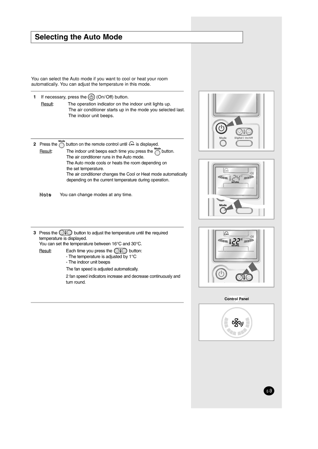 Samsung AS24HM3N/SER, AS09HM3N/SER manual Selecting the Auto Mode 