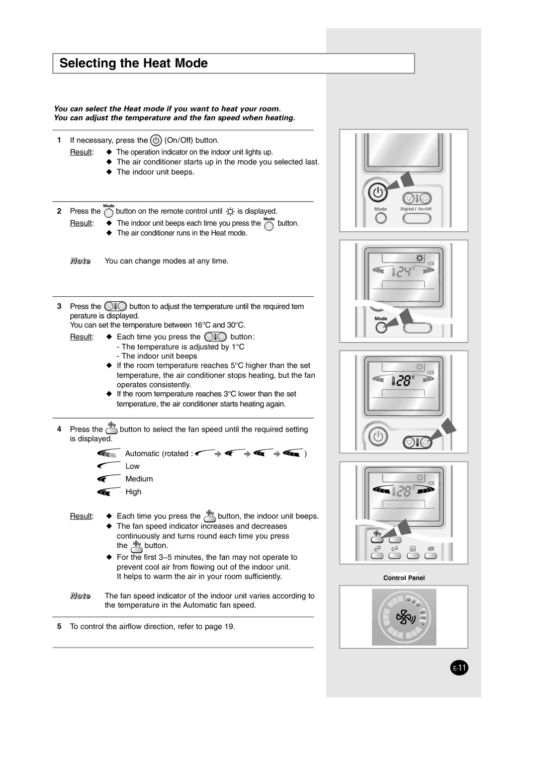 Samsung AS12HM3N/SER, AS09HM3N/XFO, AS12HM3N/XFO, AS24HM3N/XFO, AS18HM3N/SER, AS18HM3N/XFO manual Selecting the Heat Mode 