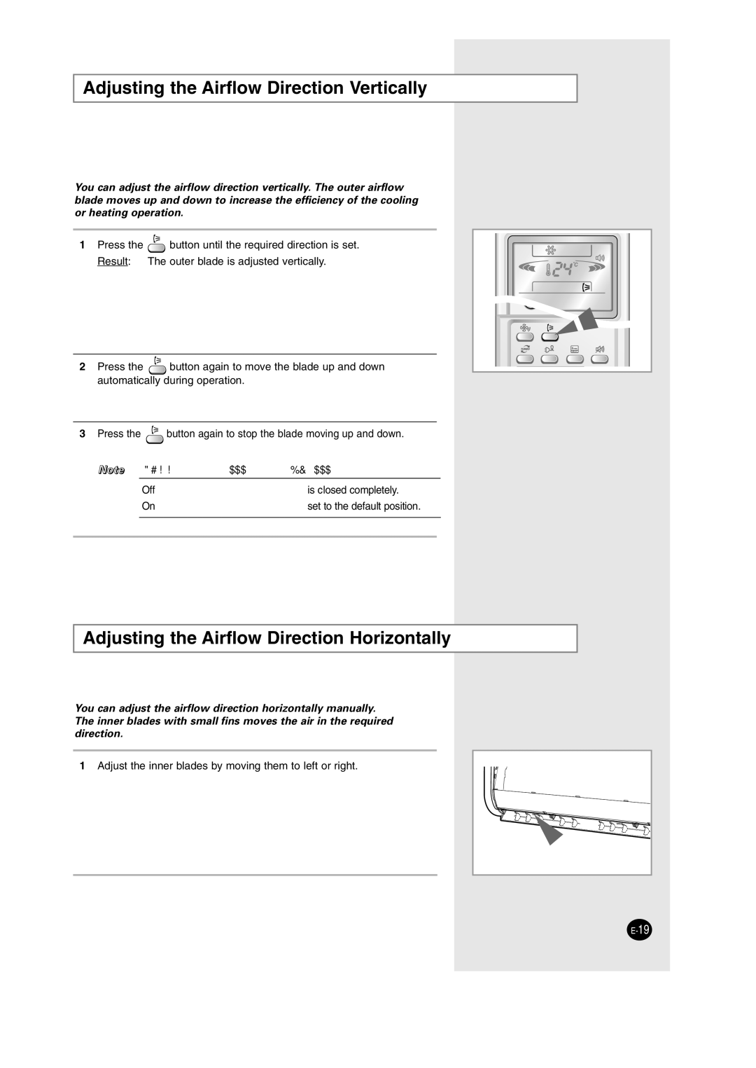 Samsung AS12HM3N/XFO manual Adjusting the Airflow Direction Vertically, Adjusting the Airflow Direction Horizontally 