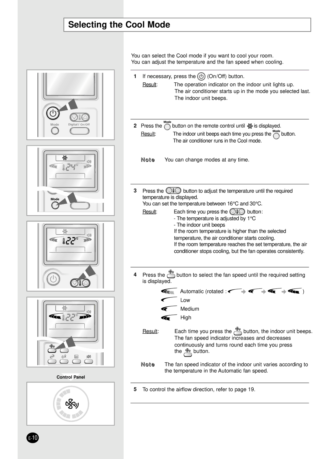 Samsung AS12HPAX, AS09HPAN, AS09HPAX, AS09HPBN, AS24HPAX, AS24HPBN, AS24HPBX, AS24HPAN, AS18HPBN, AS12HPAN Selecting the Cool Mode 