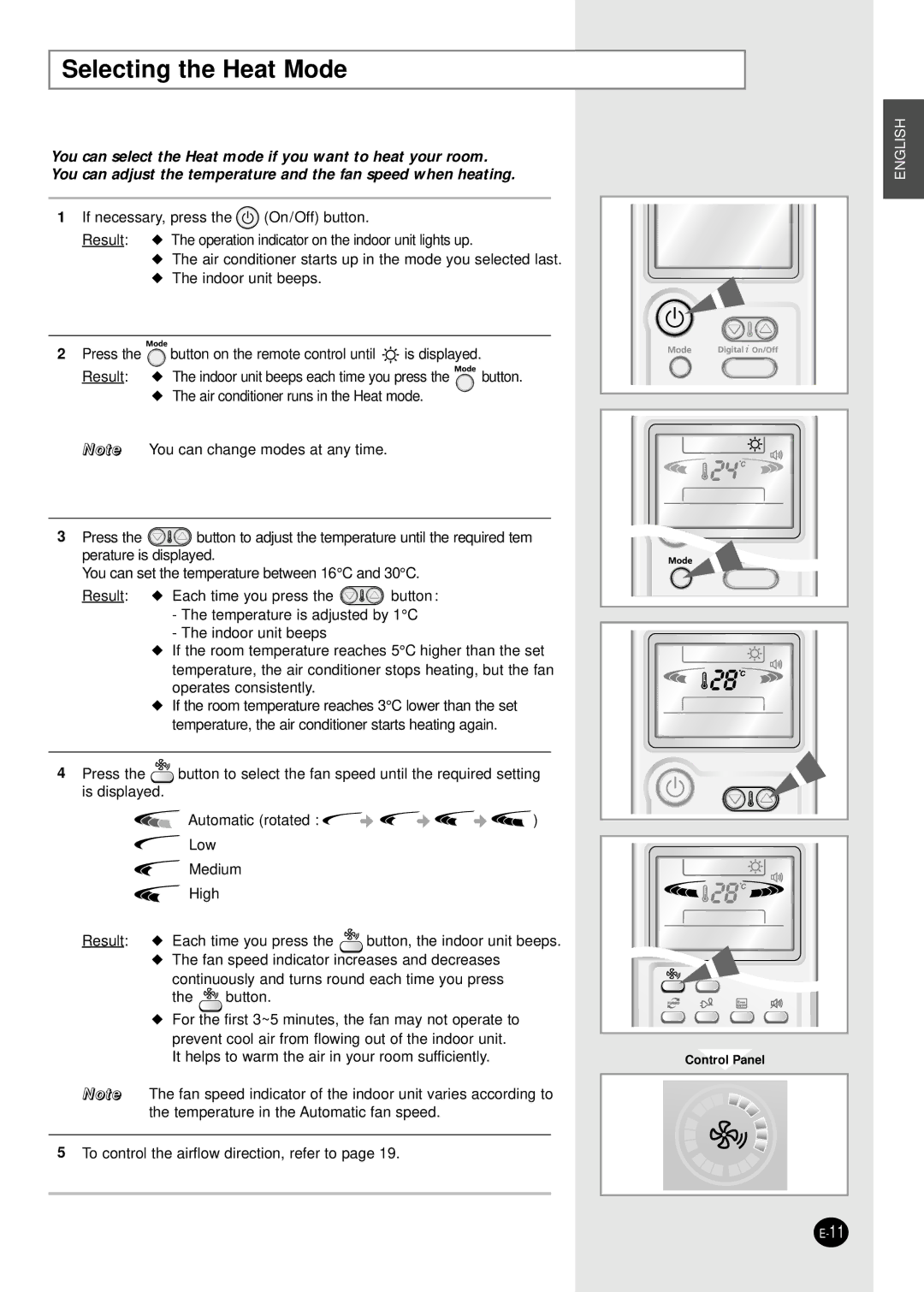 Samsung AS12HPBN, AS09HPAN, AS09HPAX, AS09HPBN, AS24HPAX, AS24HPBN, AS24HPBX, AS24HPAN, AS18HPBN, AS12HPAN Selecting the Heat Mode 