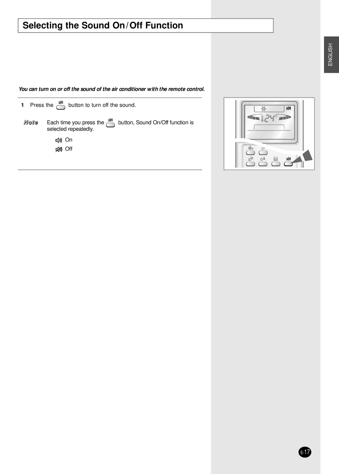 Samsung AS09HPAX, AS09HPAN, AS09HPBN, AS24HPAX, AS24HPBN, AS24HPBX, AS24HPAN, AS18HPBN Selecting the Sound On / Off Function 