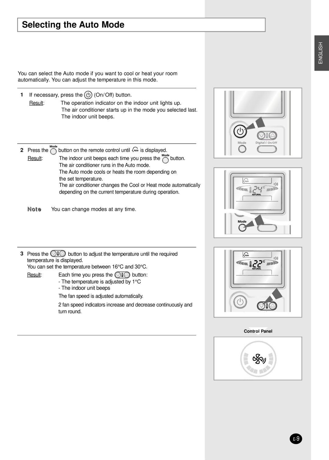 Samsung AS12HPBX, AS09HPAN, AS09HPAX, AS09HPBN, AS24HPAX, AS24HPBN, AS24HPBX, AS24HPAN, AS18HPBN, AS12HPAN Selecting the Auto Mode 