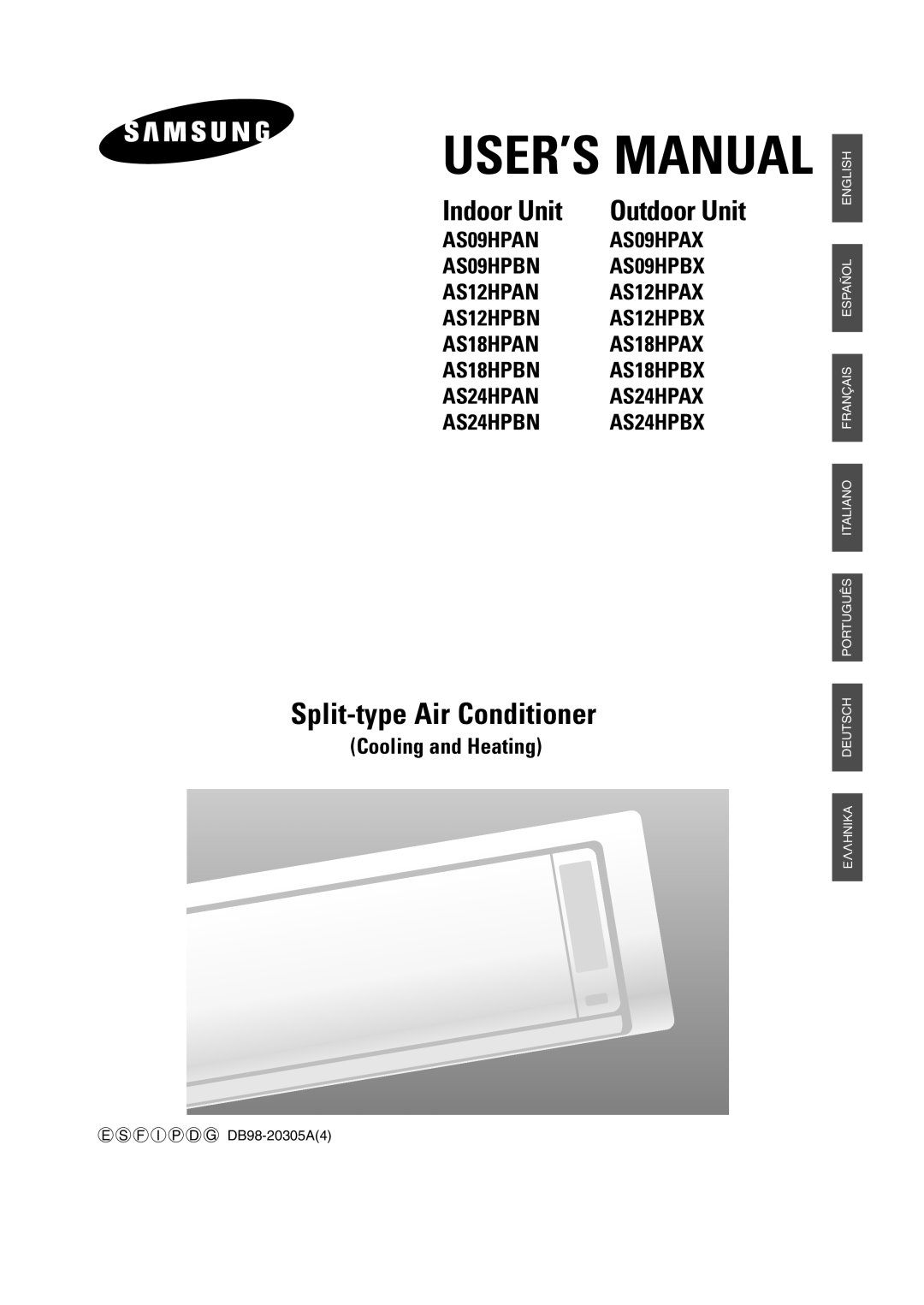 Samsung AS09HPAX, AS09HPAN, AS09HPBN, AS24HPAX, AS24HPBN, AS24HPBX, AS24HPAN user manual Split-typeAir Conditioner, Indoor Unit 