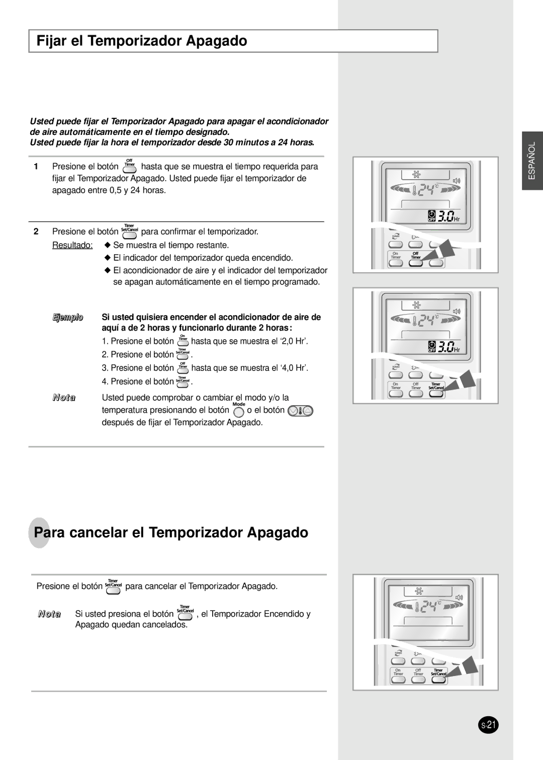 Samsung AS12HPBX, AS09HPBN, AS24HPBN, AS18HPBN, AS12HPBN Fijar el Temporizador Apagado, Para cancelar el Temporizador Apagado 