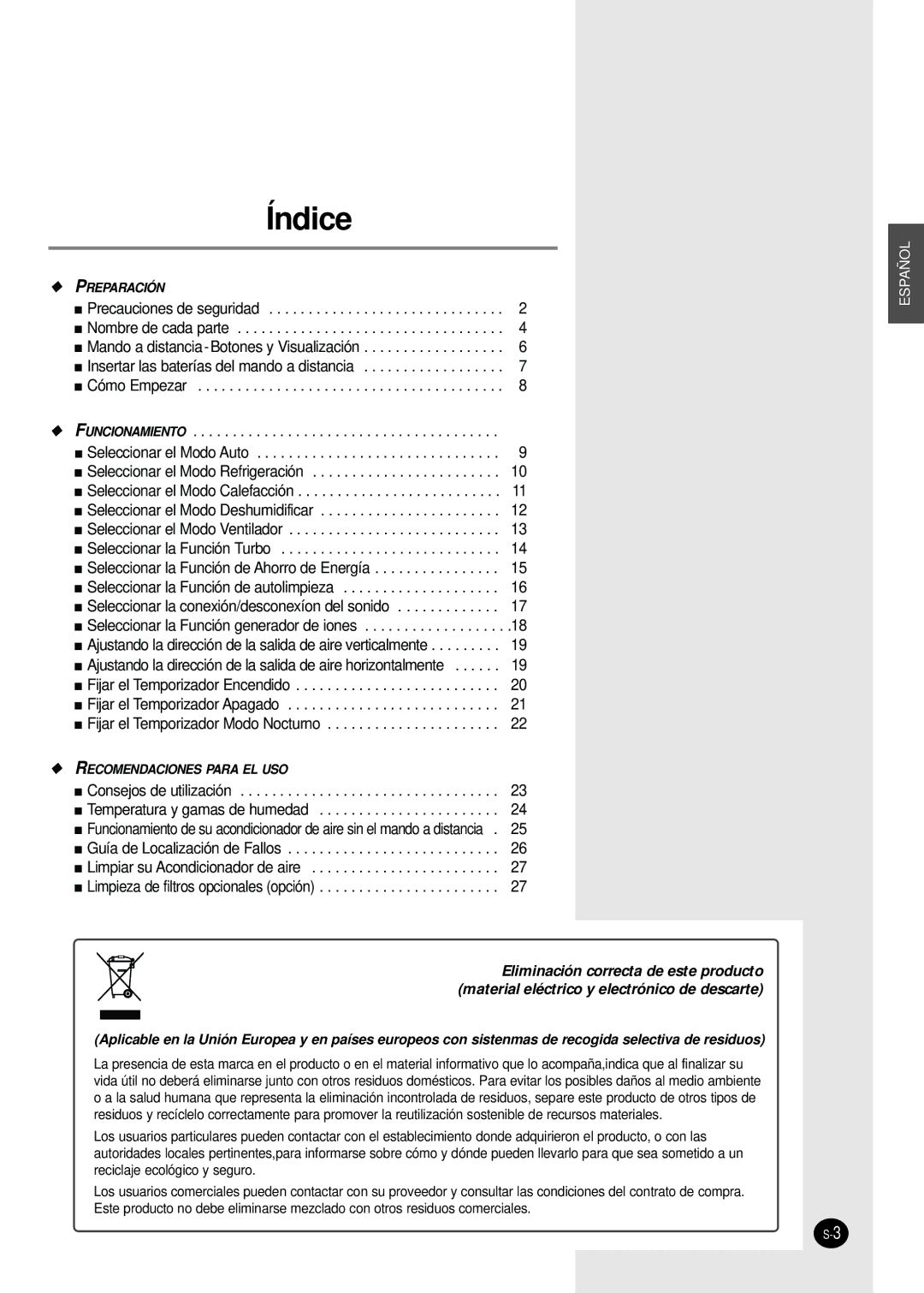 Samsung AS12HPBX, AS09HPBN, AS24HPBN, AS18HPBN, AS12HPBN, AS09HPBX manual Índice 