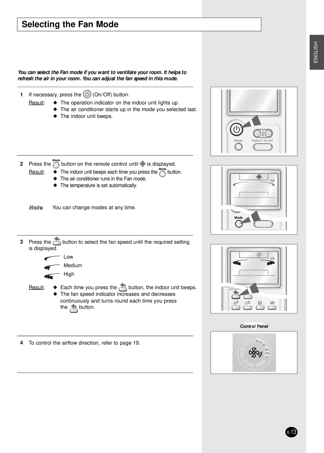 Samsung AS24HPBN, AS09HPBN, AS18HPBN manual Selecting the Fan Mode 