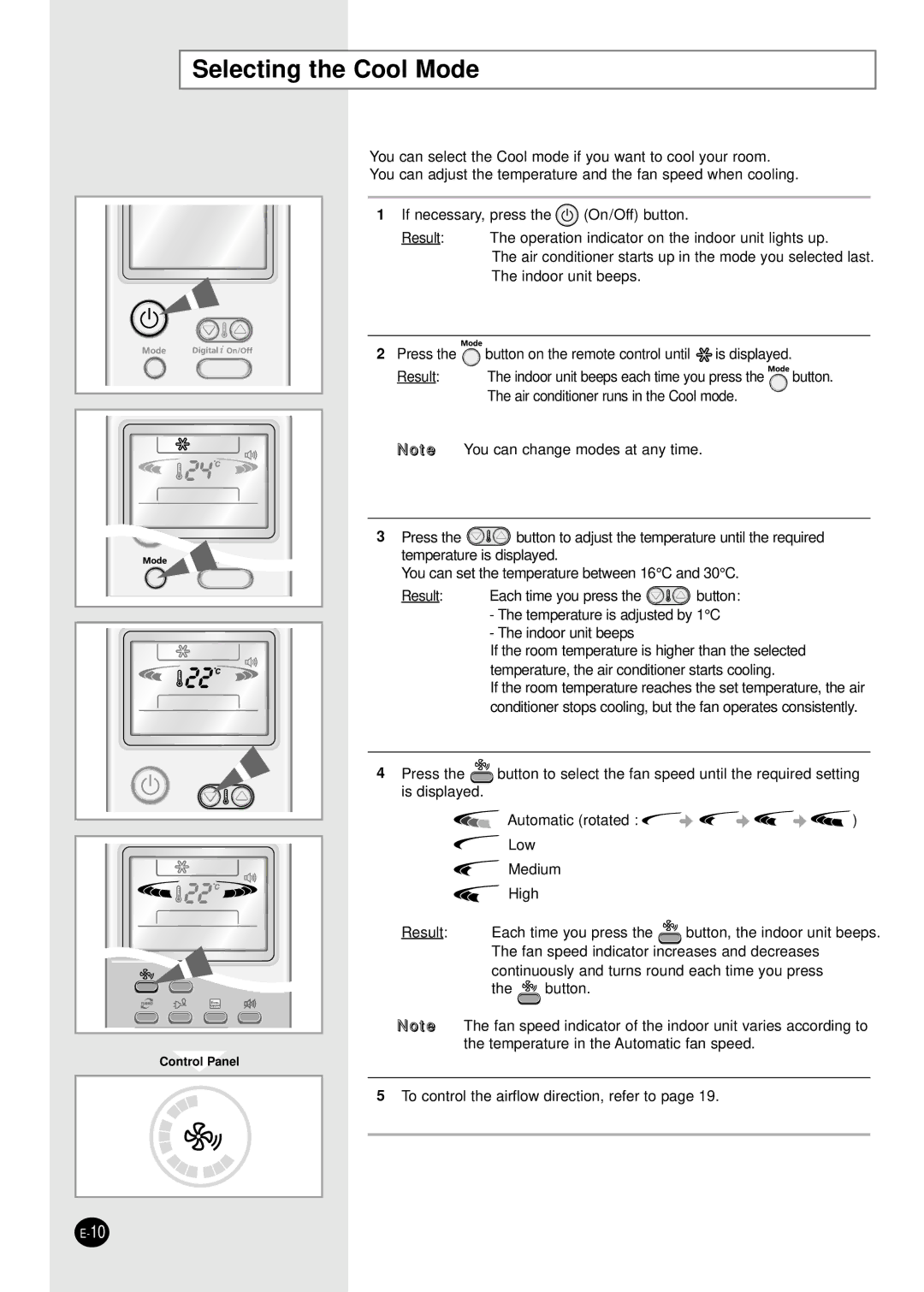 Samsung AS09HPBN/SER manual Selecting the Cool Mode 