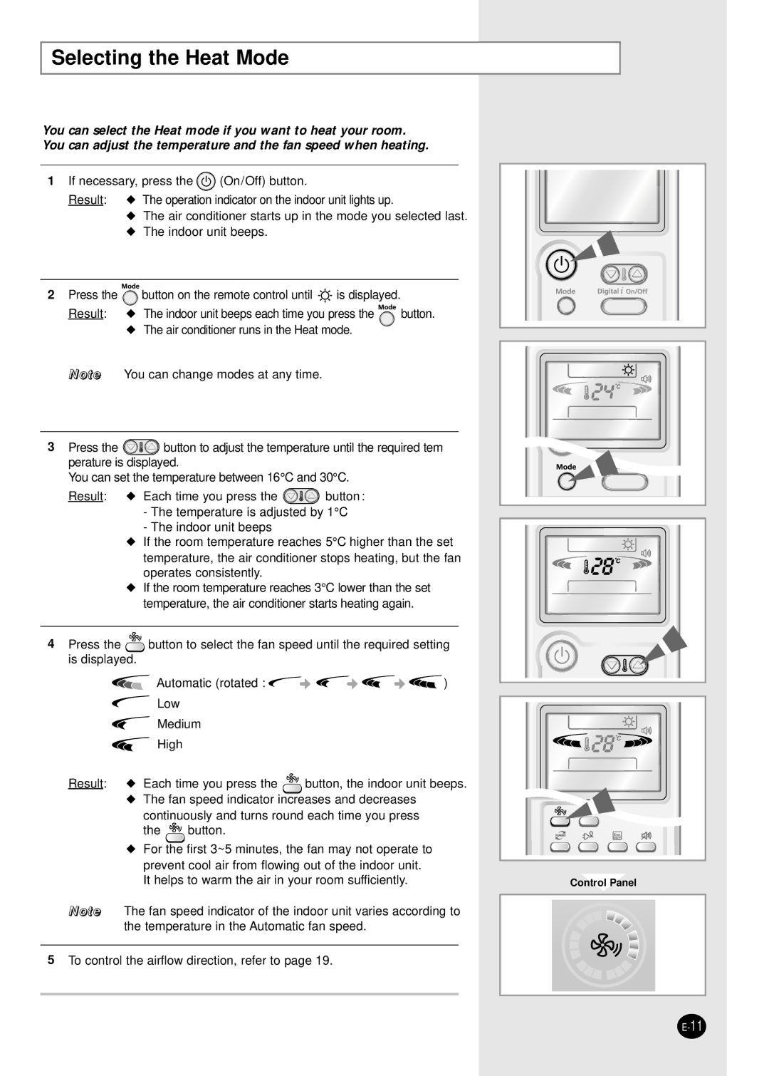 Samsung AS09HPBN/SER manual Selecting the Heat Mode 