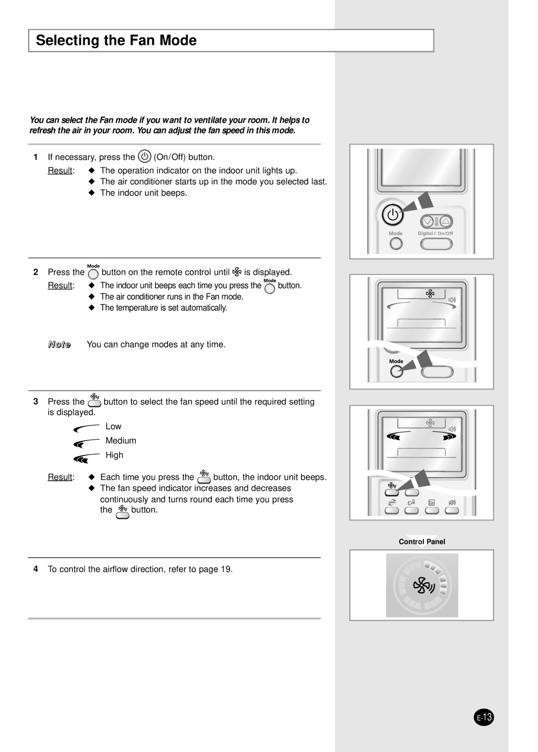 Samsung AS09HPBN/SER manual Selecting the Fan Mode 