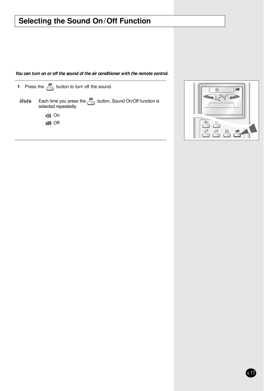 Samsung AS09HPBN/SER manual Selecting the Sound On / Off Function 