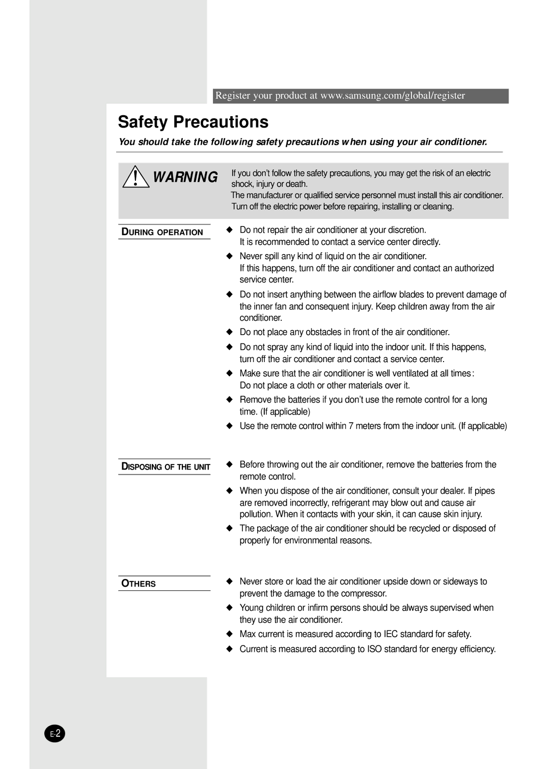 Samsung AS09HPBN/SER manual Safety Precautions 