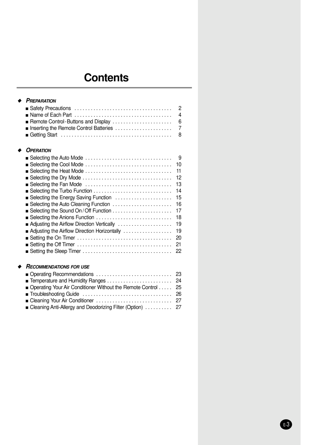 Samsung AS09HPBN/SER manual Contents 