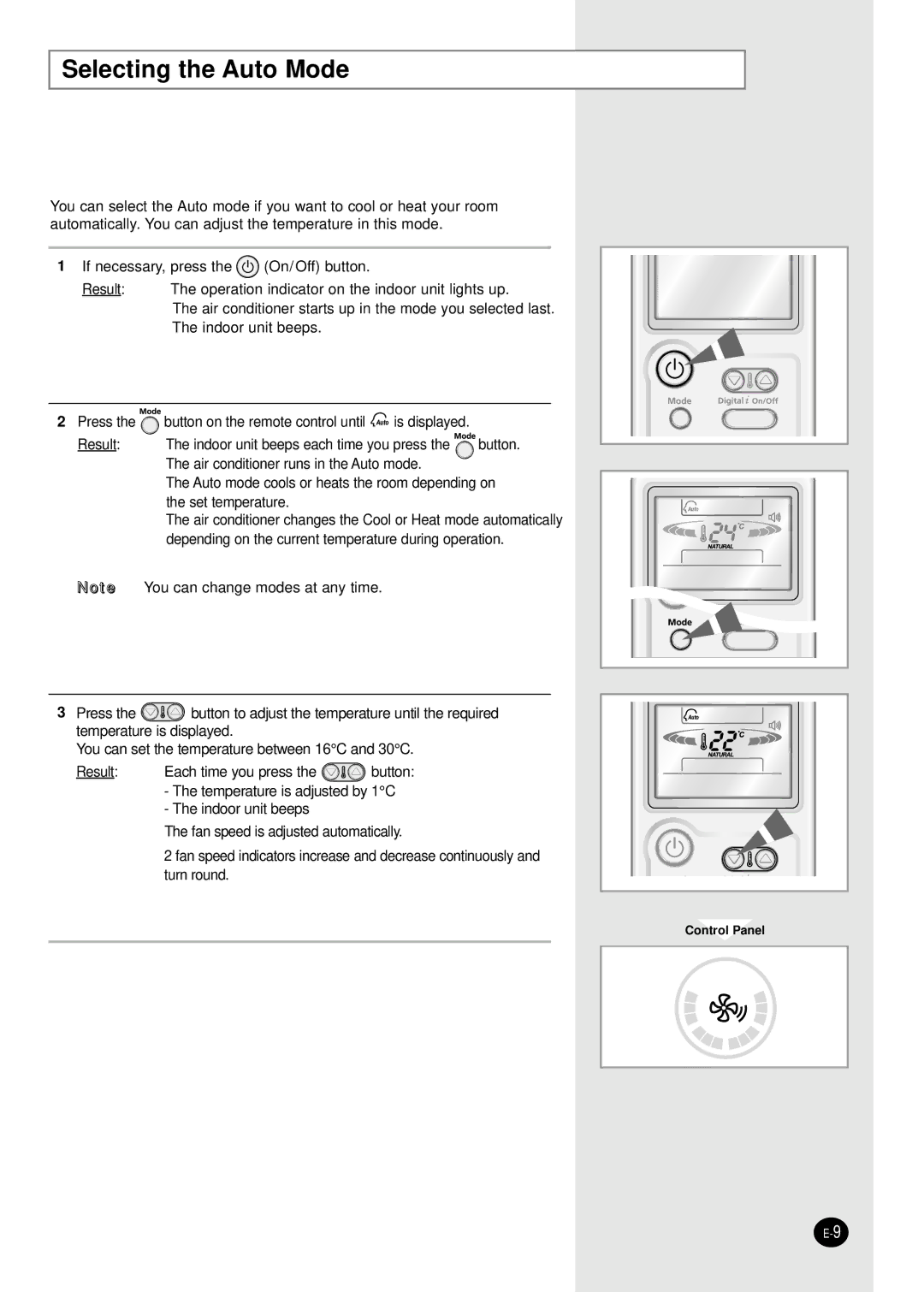 Samsung AS09HPBN/SER manual Selecting the Auto Mode 