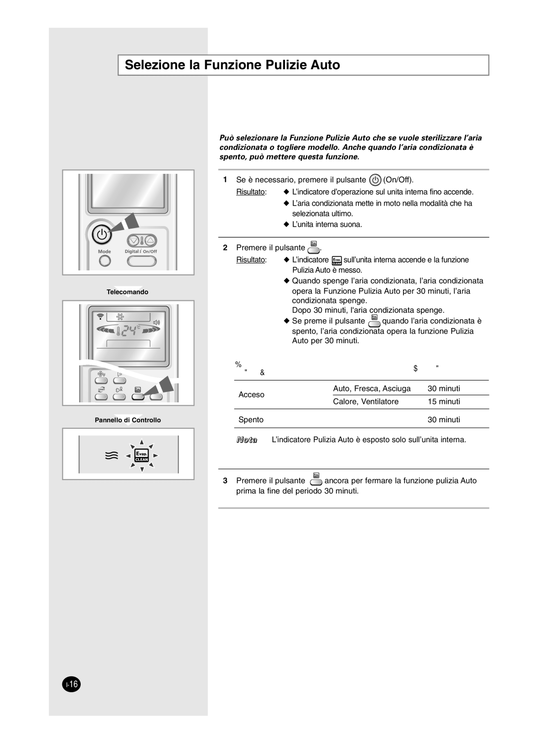 Samsung AS18HPCN, AS09HPCX, AS12HPCX, AS12HPCN, AS18HPCX, AS09HPCN manual Selezione la Funzione Pulizie Auto, Condizionata è 