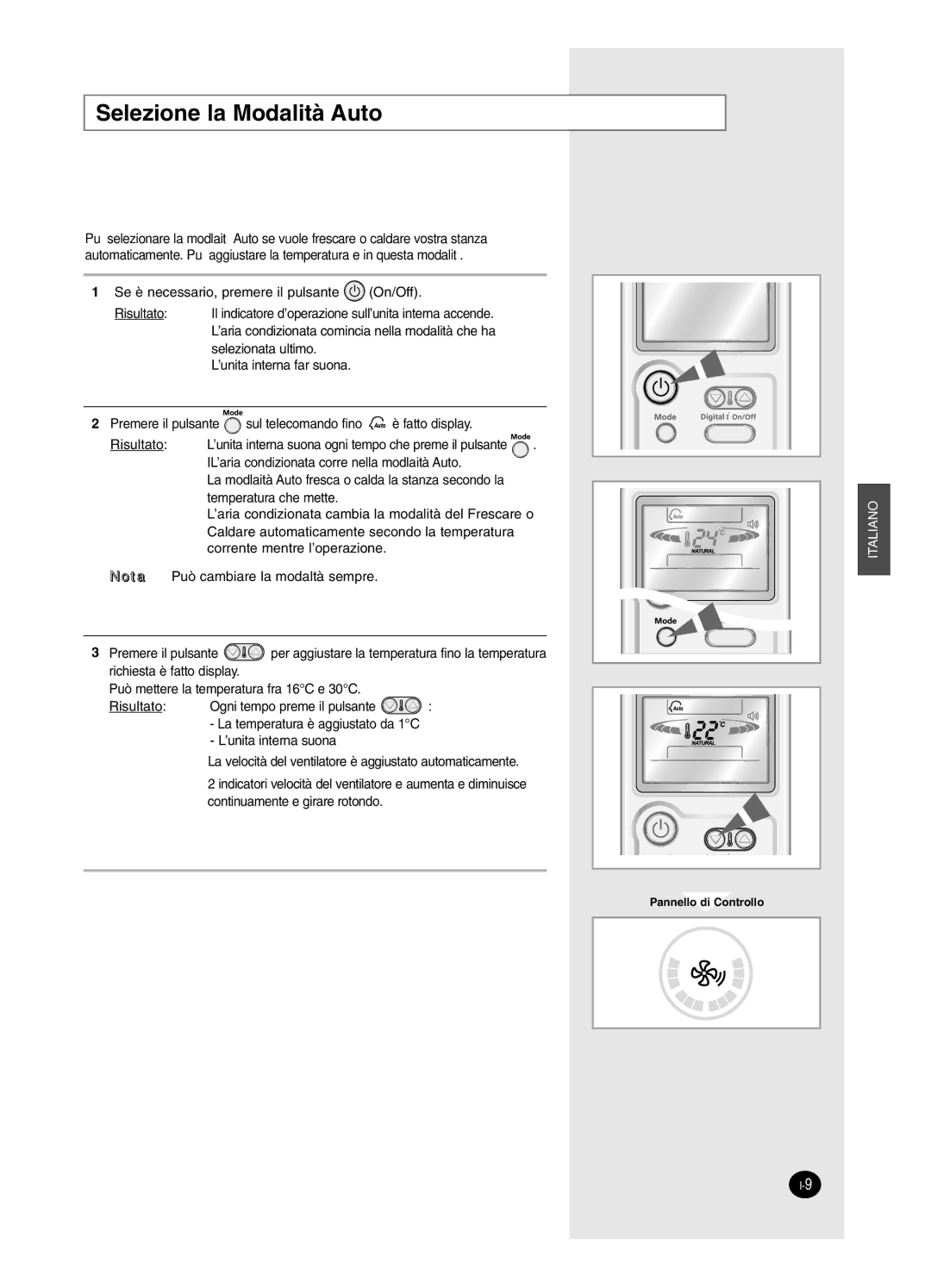 Samsung AS18HPCX, AS09HPCX, AS12HPCX, AS12HPCN, AS18HPCN, AS09HPCN manual Selezione la Modalità Auto 