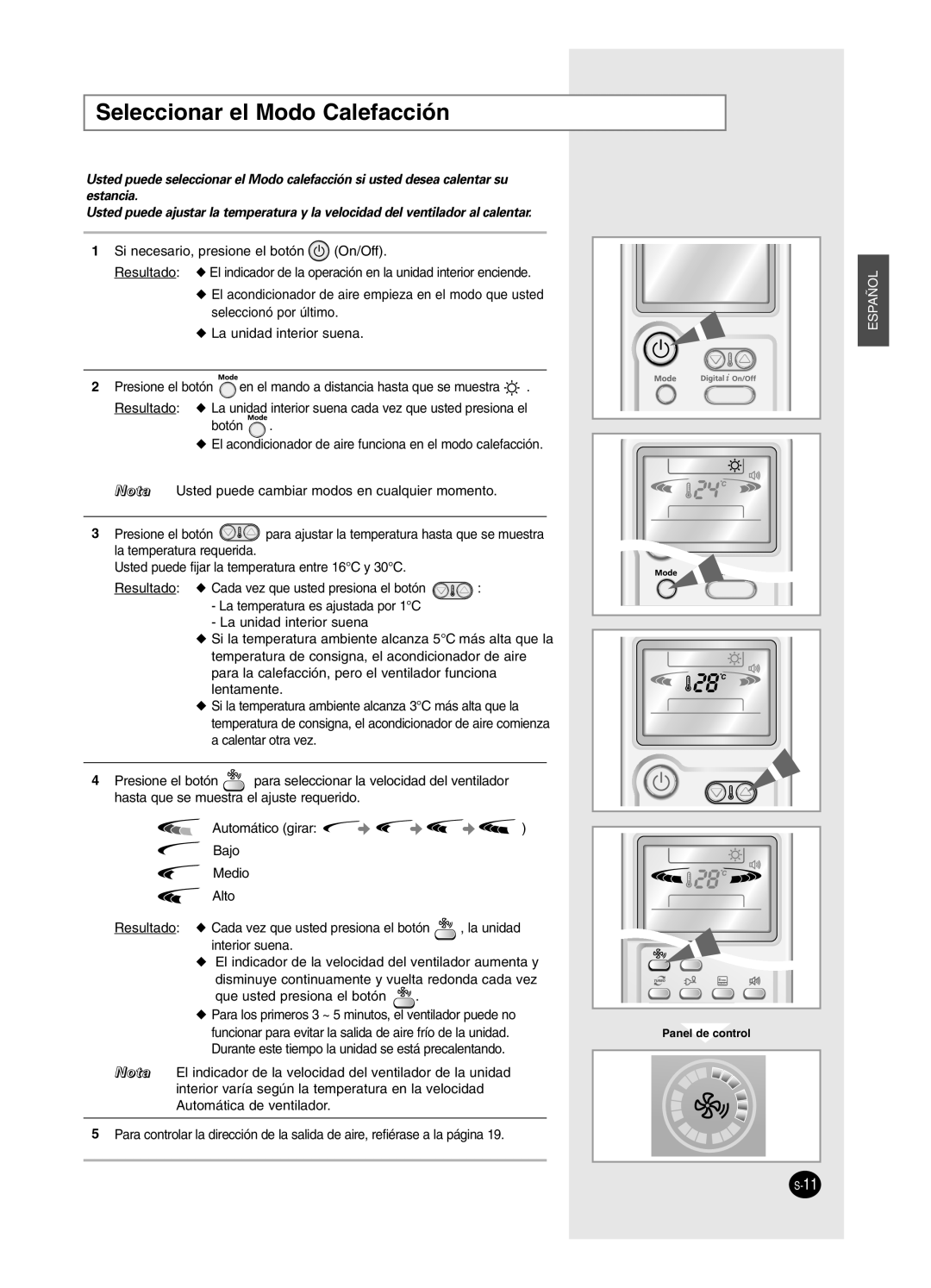 Samsung AS09HPCN, AS09HPCX, AS12HPCX, AS12HPCN, AS18HPCX, AS18HPCN manual Seleccionar el Modo Calefacción 