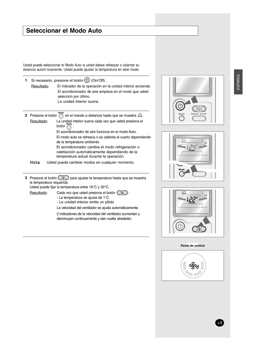 Samsung AS18HPCX, AS09HPCX, AS12HPCX, AS12HPCN, AS18HPCN, AS09HPCN manual Seleccionar el Modo Auto 