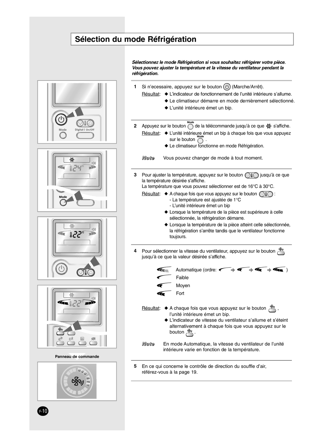 Samsung AS24HPCN, AS09HPCX, AS24HPCX, AS12HPCX, AS12HPCN, AS18HPCX, AS18HPCN, AS09HPCN manual Sélection du mode Réfrigération 