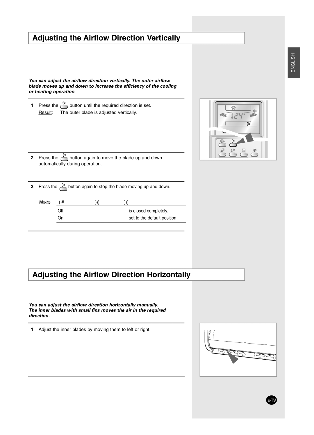 Samsung AS12HPCX, AS09HPCX manual Adjusting the Airflow Direction Vertically, Adjusting the Airflow Direction Horizontally 