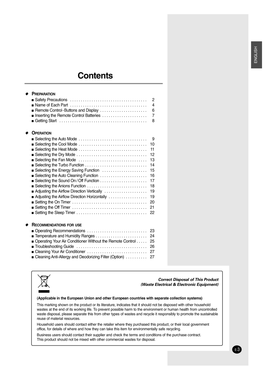 Samsung AS12HPCX, AS09HPCX, AS24HPCX, AS24HPCN, AS12HPCN, AS18HPCX, AS18HPCN, AS09HPCN manual Contents 