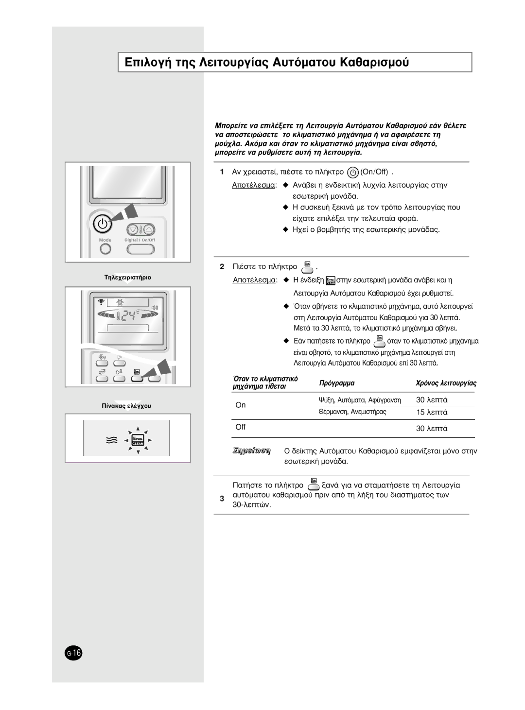 Samsung AS09HPCX manual ∂ÈÏÔÁ‹ ÙË˜ §ÂÈÙÔ˘ÚÁ›·˜ ∞˘ÙﬁÌ·ÙÔ˘ ·ı·ÚÈÛÌÔ‡, §ÂÈÙÔ˘ÚÁ›· ∞˘ÙﬁÌ·ÙÔ˘ ·ı·ÚÈÛÌÔ‡ Â› 30 ÏÂÙ¿, 15 ÏÂÙ¿ 