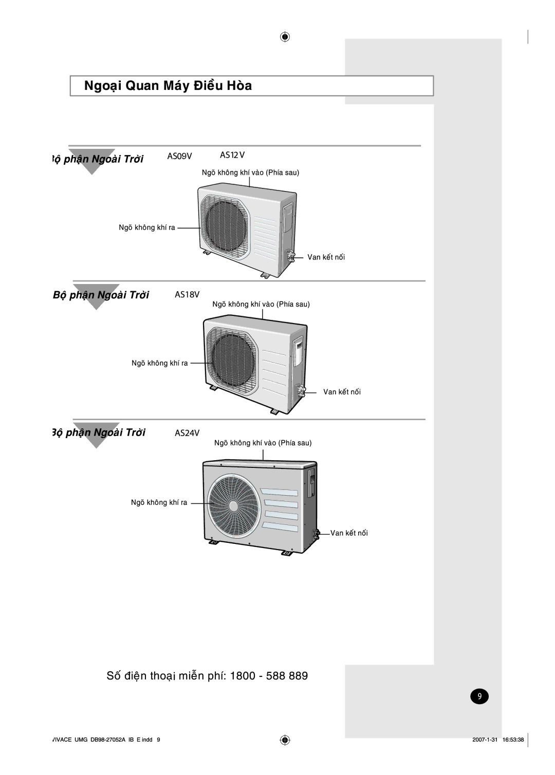 Samsung AS09VBANXSV, AS09VBAXXSV manual 