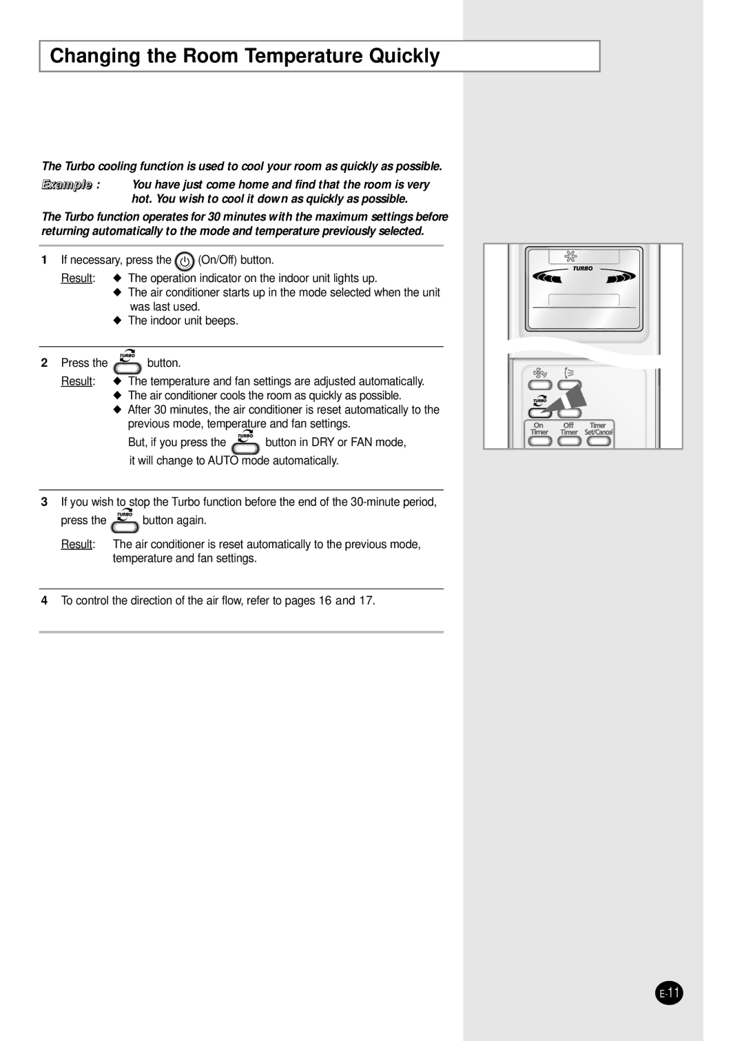 Samsung AS09P8GD/XSV, AS12PHGD/XSV, AS09P8GDXSV, AS12PHGDXSV manual Changing the Room Temperature Quickly 