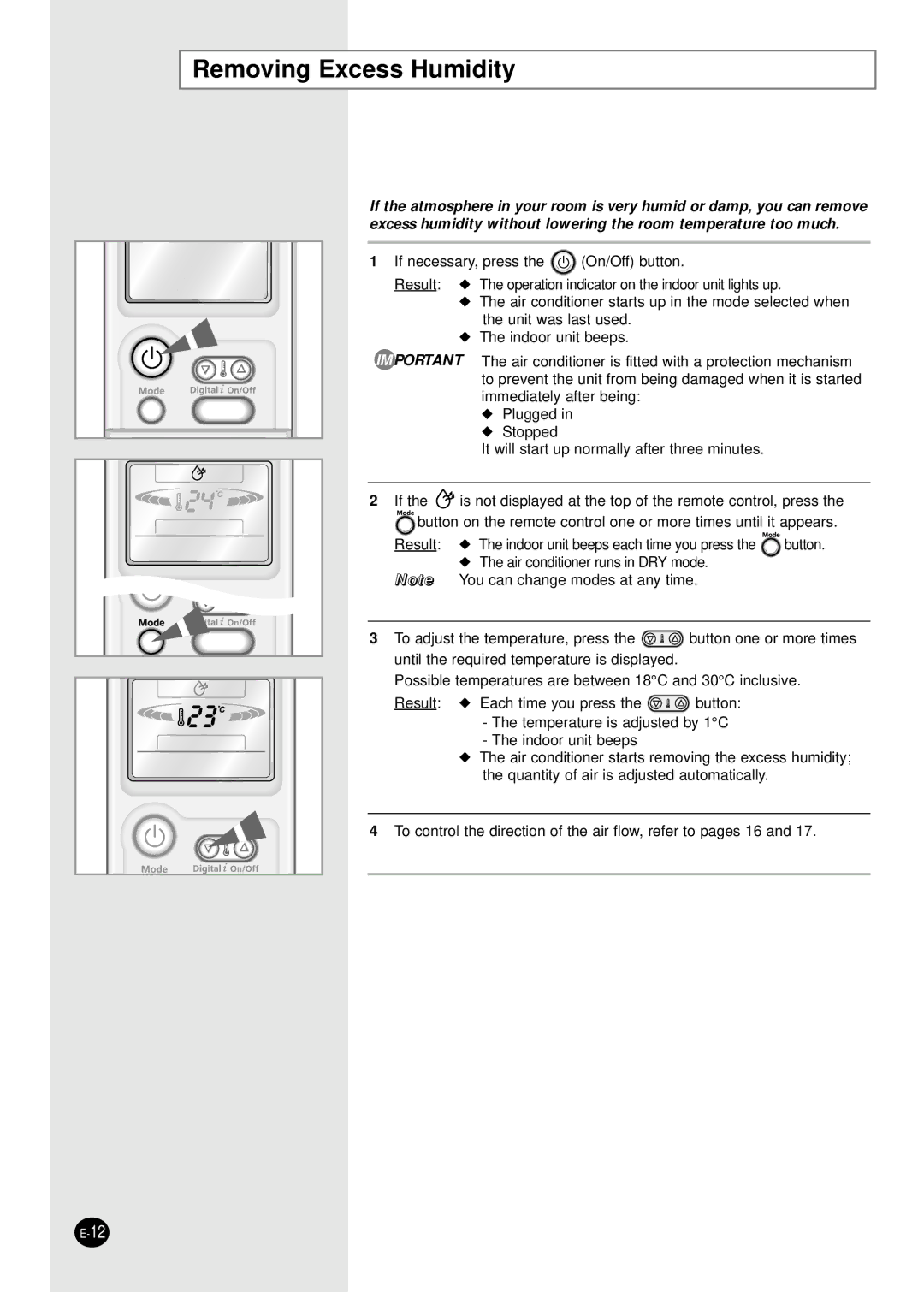 Samsung AS12PHGD/XSV, AS09P8GDXSV, AS12PHGDXSV, AS09P8GD/XSV manual Removing Excess Humidity 