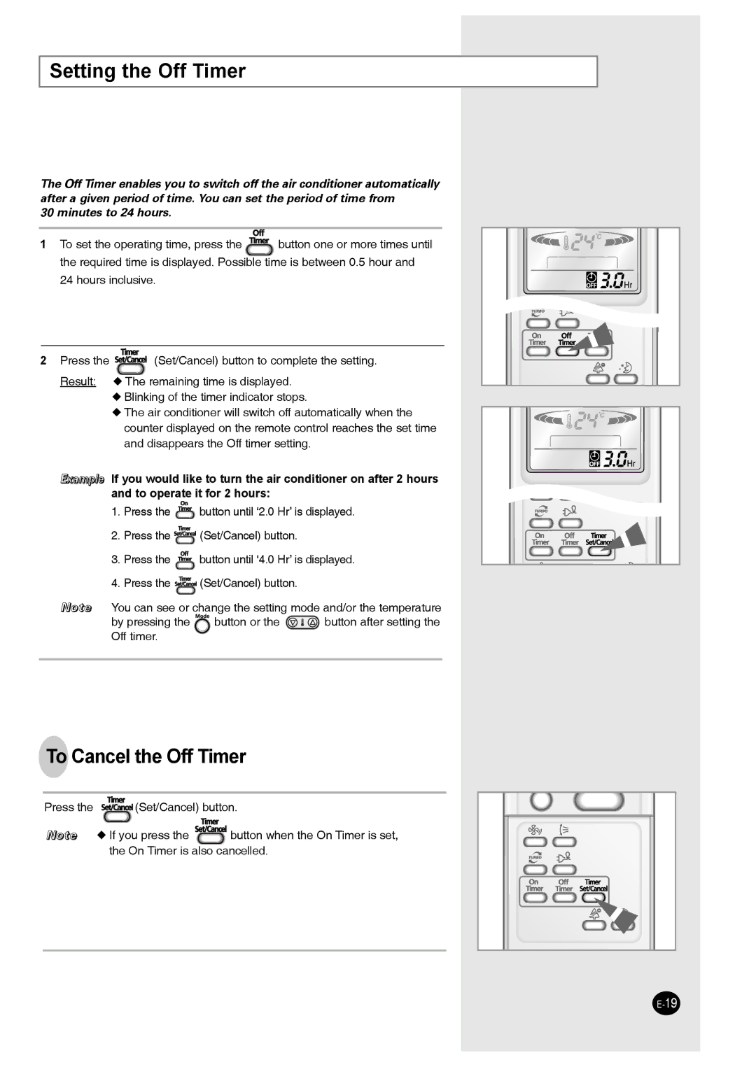 Samsung AS09P8GD/XSV, AS12PHGD/XSV, AS09P8GDXSV, AS12PHGDXSV manual To Cancel the Off Timer 