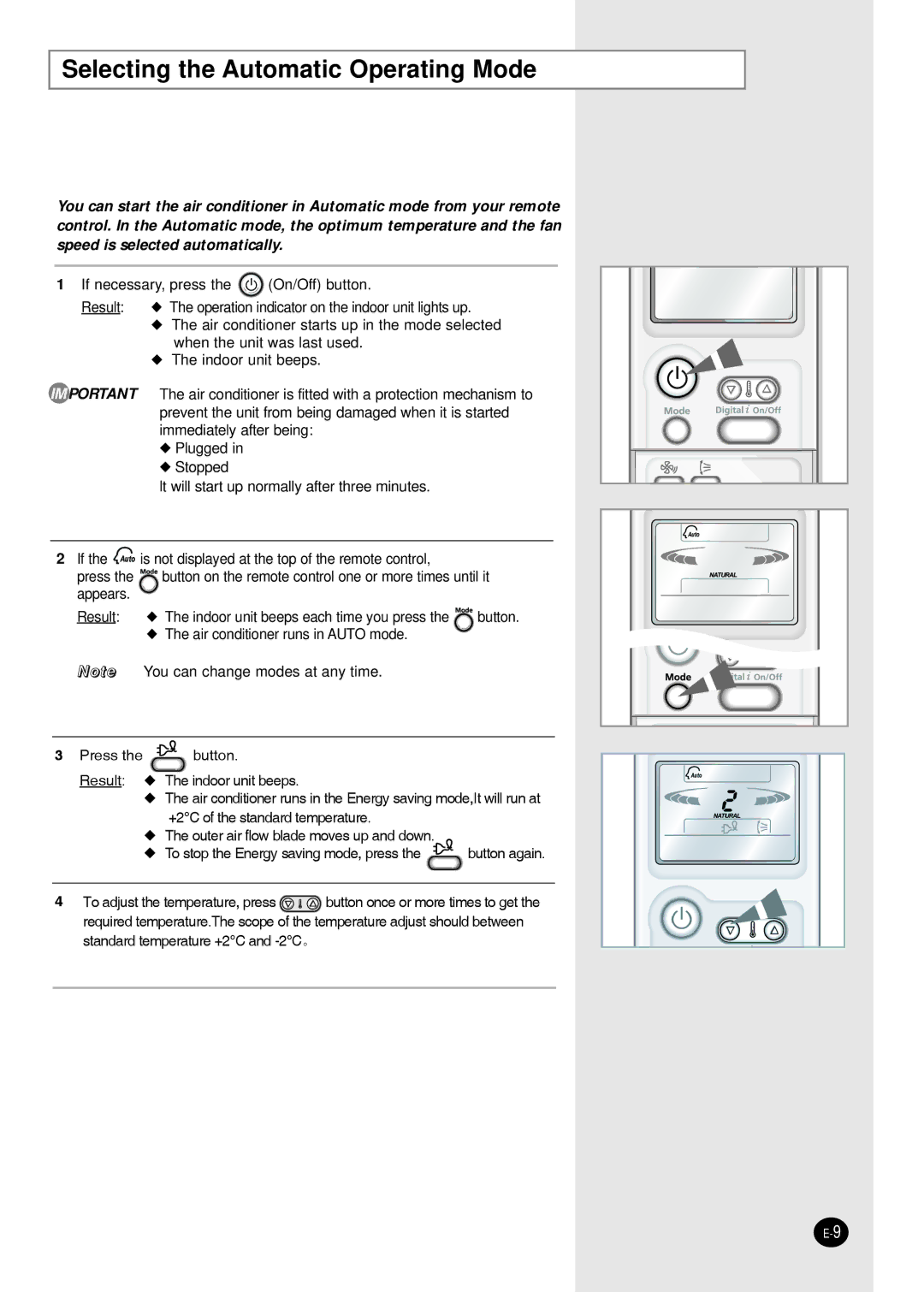 Samsung AS09P8GDXSV, AS12PHGD/XSV, AS12PHGDXSV, AS09P8GD/XSV manual Selecting the Automatic Operating Mode 