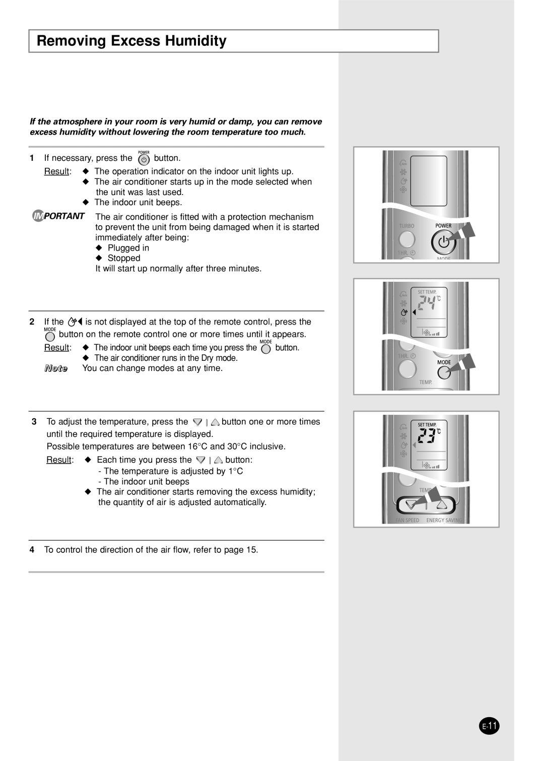 Samsung AST12WHWE/MID, IAS12WHWE/AFR, AST12WHWE/XSG manual Removing Excess Humidity 