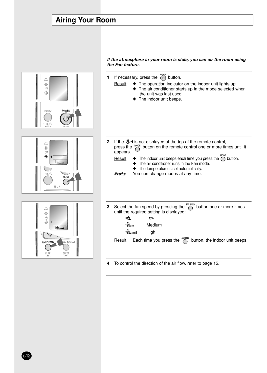 Samsung IAS12WHWE/AFR, AST12WHWE/XSG, AST12WHWE/MID manual Airing Your Room 