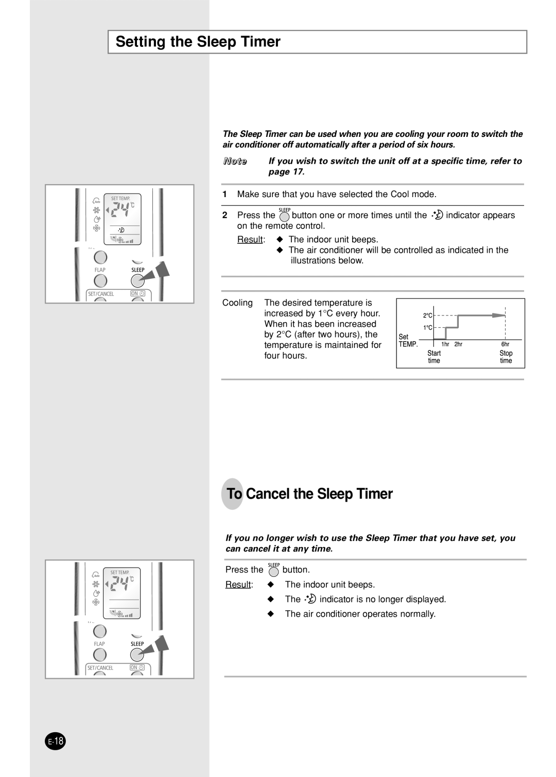 Samsung AST12WHWE/XSG, IAS12WHWE/AFR, AST12WHWE/MID manual Setting the Sleep Timer, To Cancel the Sleep Timer 