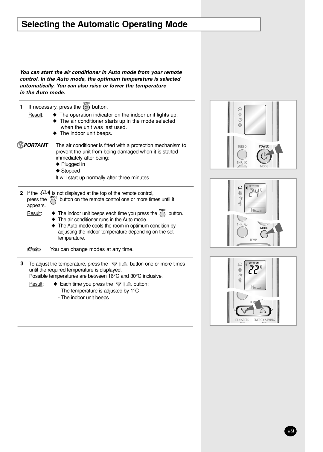 Samsung IAS12WHWE/AFR, AST12WHWE/XSG, AST12WHWE/MID manual Selecting the Automatic Operating Mode 