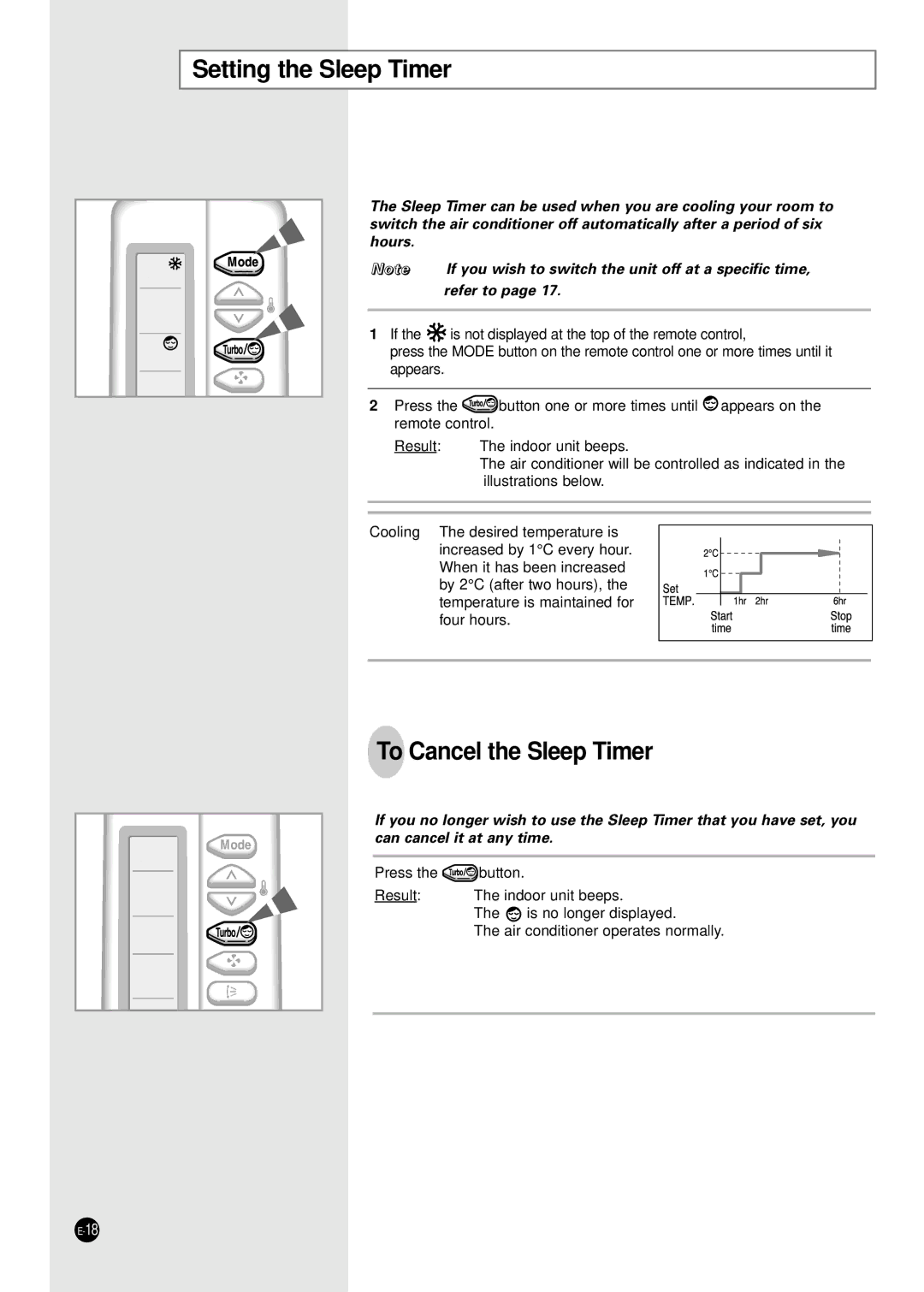 Samsung SC24TB1, AS18B1, AST18B1, AST24B1, AS12B1, SC18TB1, SC18ZB1 Setting the Sleep Timer, To Cancel the Sleep Timer 