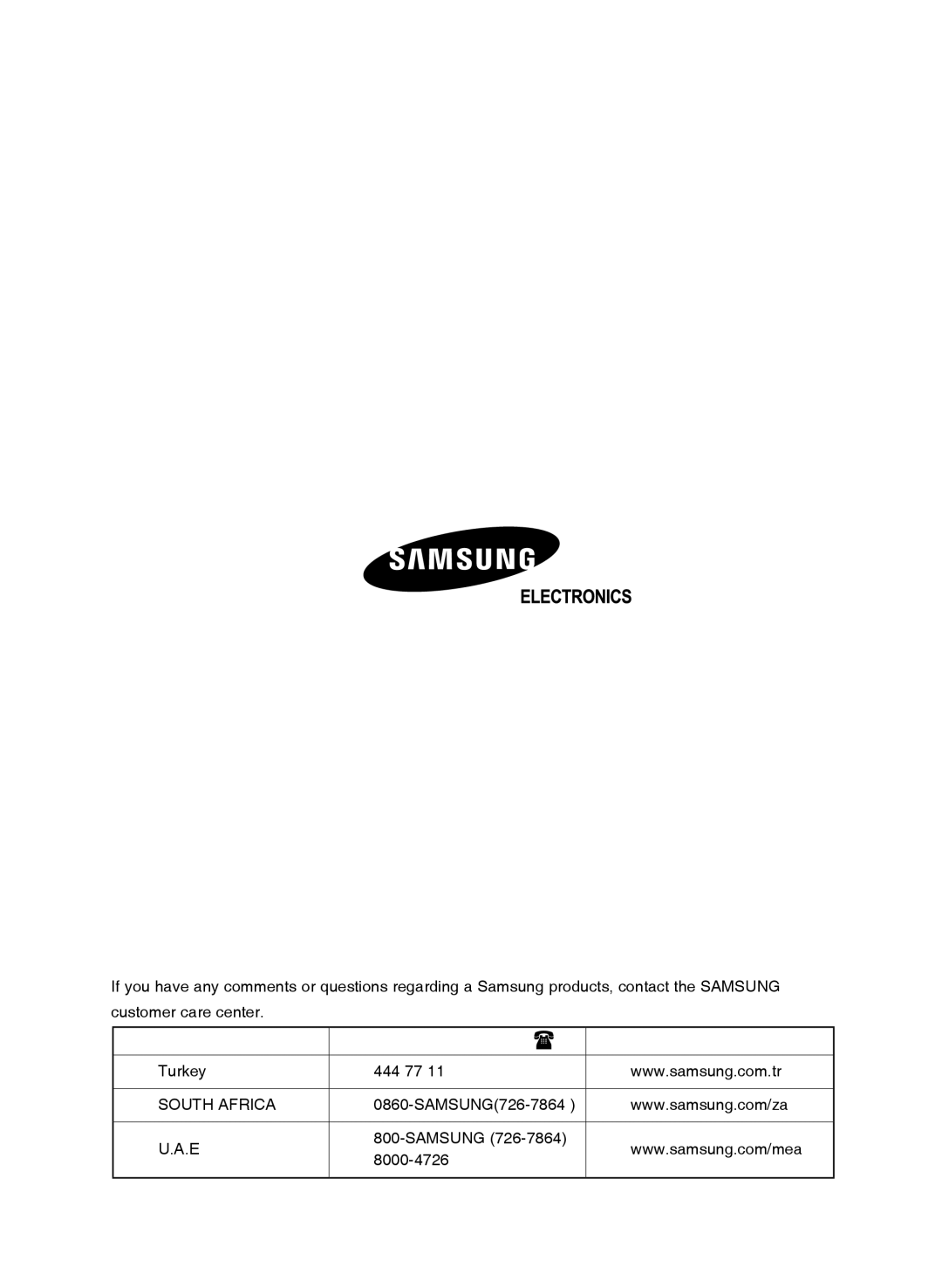 Samsung AS18FCXXSG, AS18FBNMID, AS12FCXMID, AS12FCNMID, AS09FCXMID, AS24FCXMID, AS18FCMID, AS18FBMID Contact Samsung World Wide 