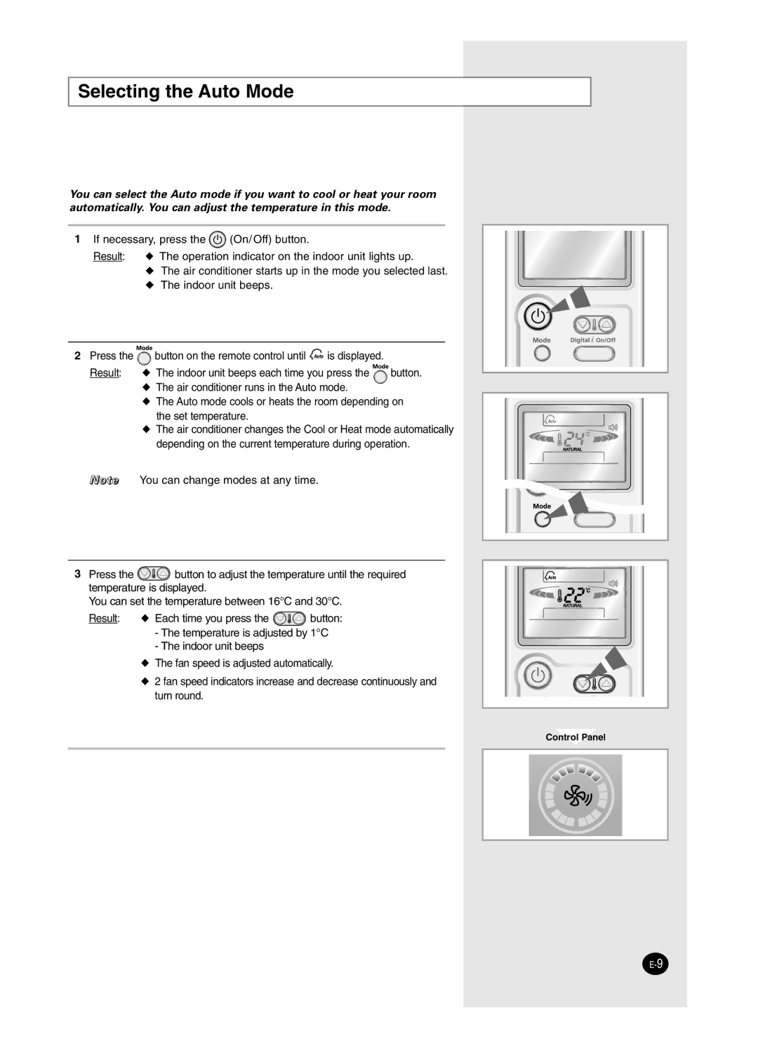 Samsung AS18HM3/UMG, AS18HM3/XSG, AS24HM3/UMG, AS24HM3/XSG manual Selecting the Auto Mode 