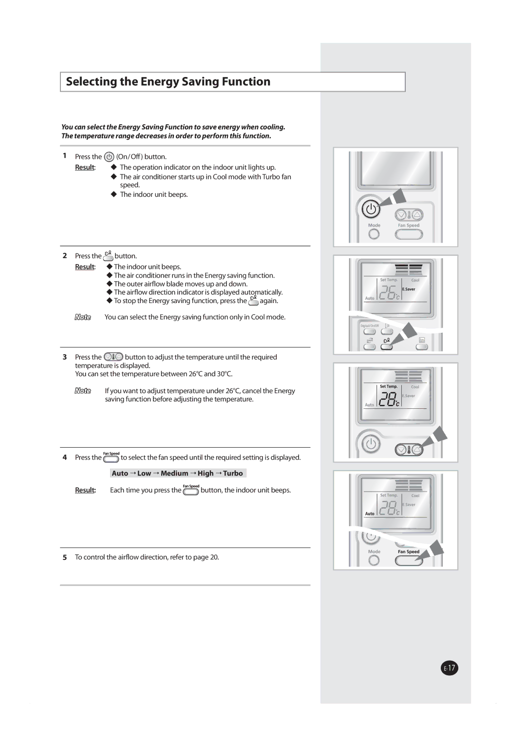 Samsung AS24MWBXUMG, AS18MWBUMG manual 4FMFDUJOHUIF&OFSHZ4BWJOHVODUJPO,  VUP-PX.FEJVNJHI5VSCP 