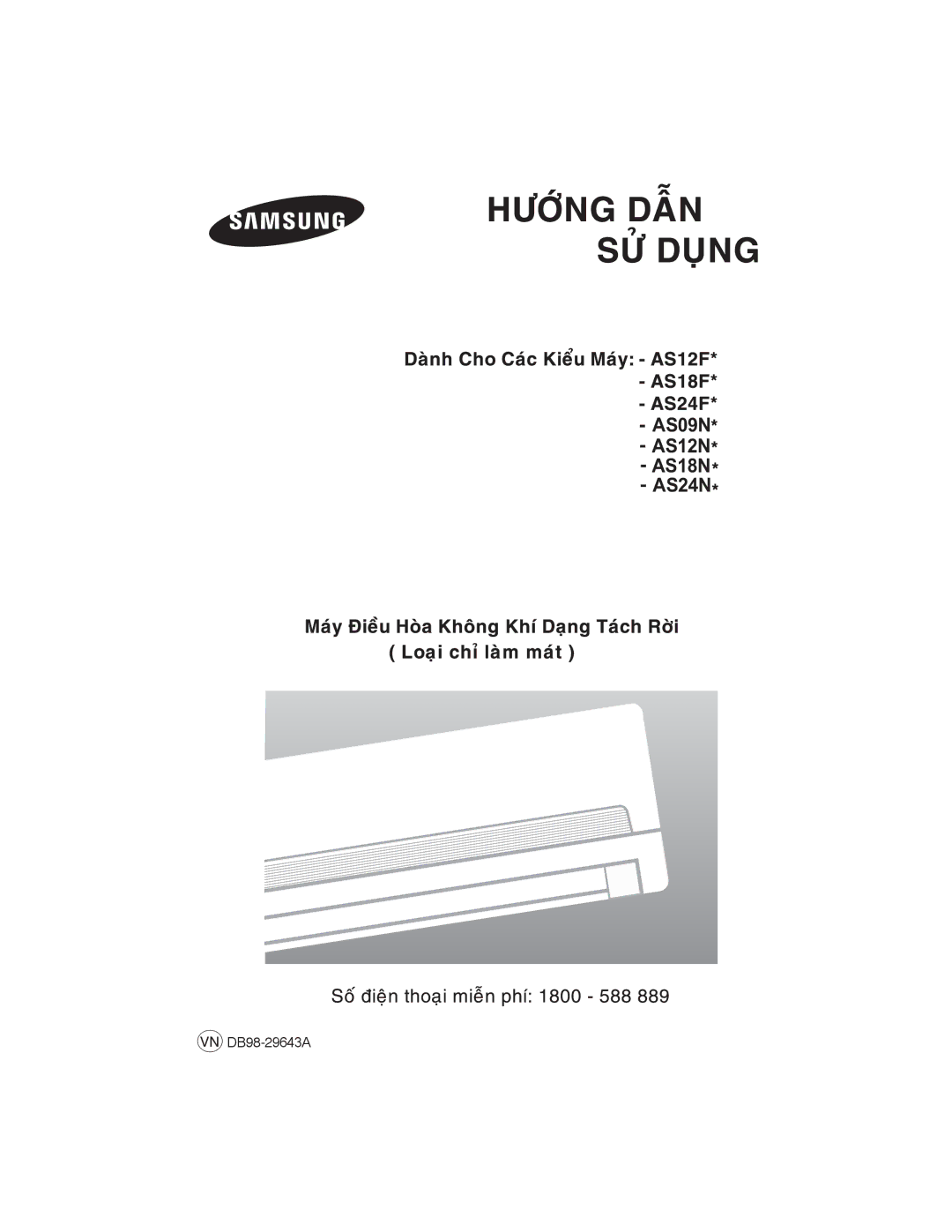 Samsung AS12NLXXSV, AS18NLNXSV, AS18NLXXSV, AS12NLNXSV, AS09NLXXSV, AS09NLNXSV manual AS09N AS12N AS18N AS24N 